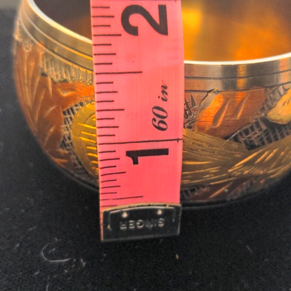 Vintage Gold Brass and Copper Bangle Bracelet  Wide.  Handcrafted  3" Across. - Picture 8 of 8